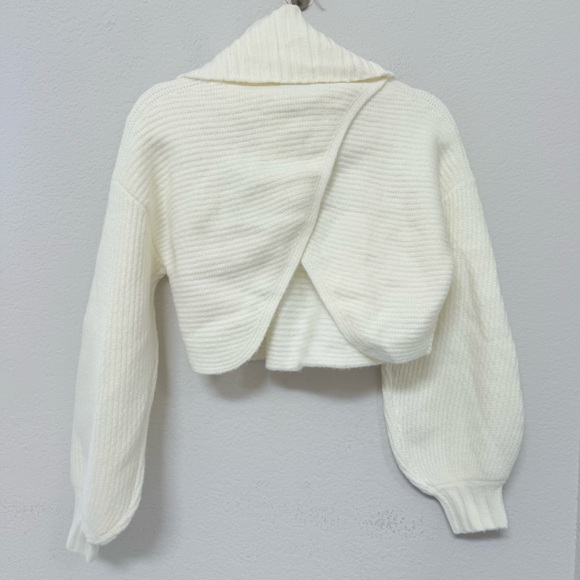 Michael Costello x REVOLVE Safia Peek A Boo Crop Sweater Ivory Ribbed Size Small - Picture 6 of 6